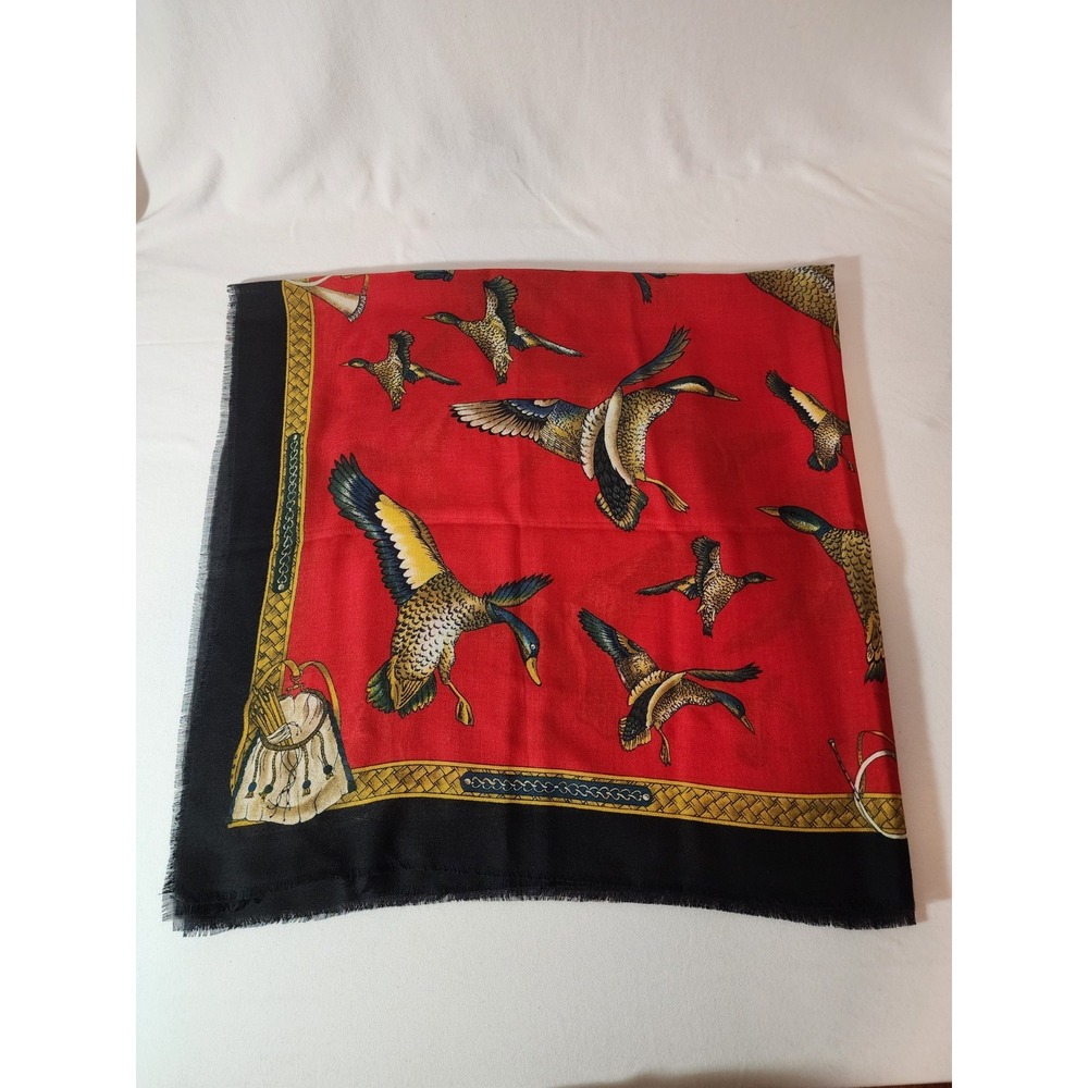 NWT VTG Amanda Smith Scarf Wrap Shawl Italy Ducks Mallard Red 47 x 47" Duck